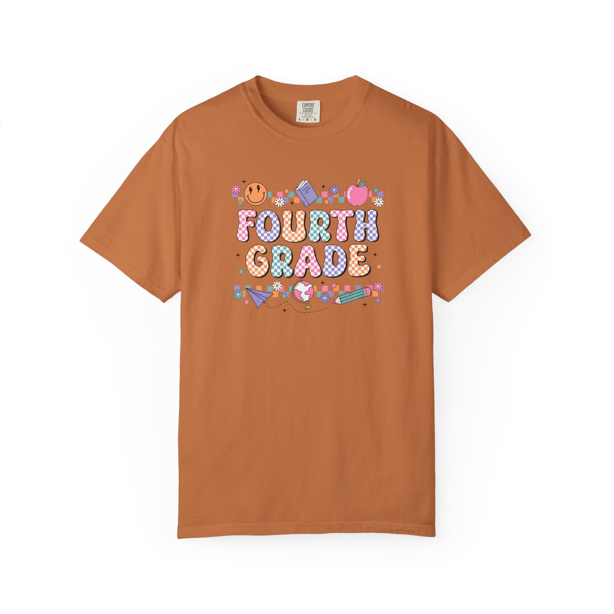 Fourth Grade Groovy Checkered Shirt - Comfort Colors 1717 Teacher Shirt - Back to School Tee - Retro Teacher Gift