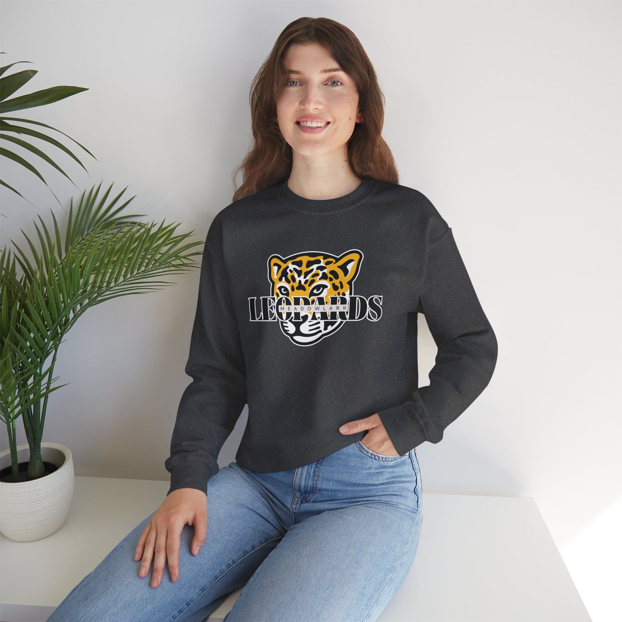 Meadowlark Leopards Crewneck Sweatshirt | Gildan 18000 Unisex Heavy Blend | School Spirit Wear | Teacher Apparel