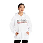 Meadowlark Leopards Hoodie – Pink Mock Glitter & Leopard Print Design with Bow | Gildan Heavy Blend Hooded Sweatshirt | School Spirit Wear