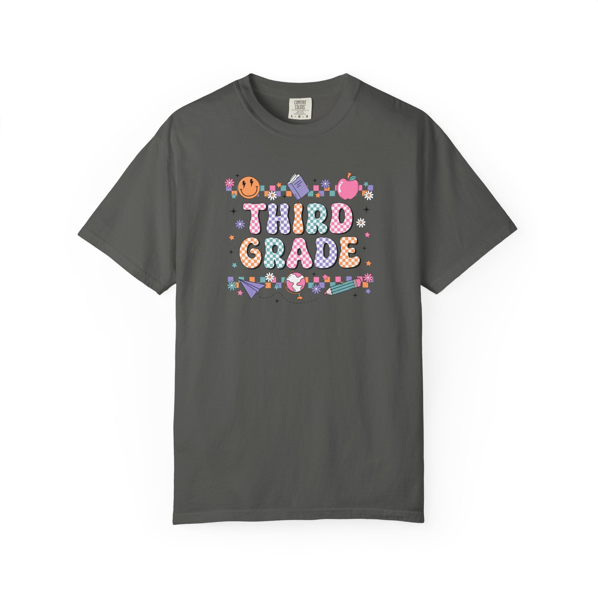 Third Grade Groovy Checkered Shirt - Comfort Colors 1717 Teacher Shirt - Back to School Tee - Retro Teacher Gift