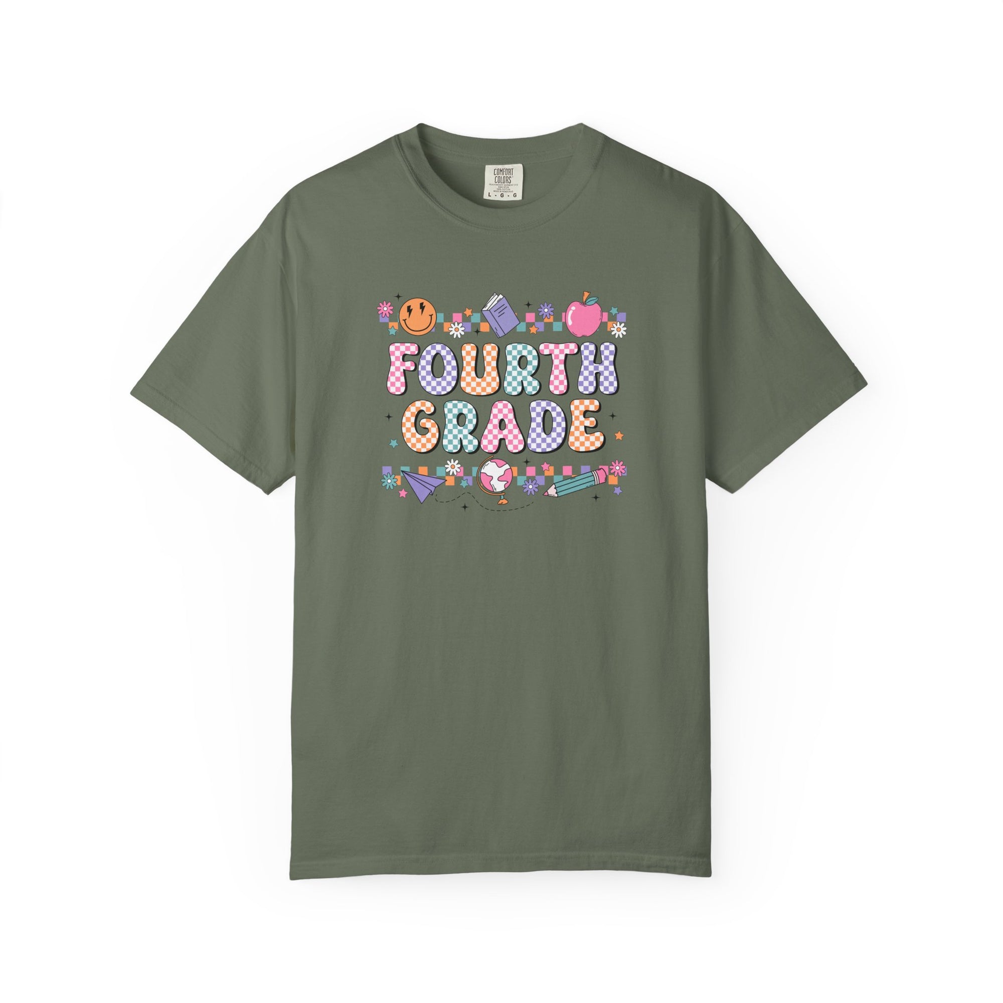 Fourth Grade Groovy Checkered Shirt - Comfort Colors 1717 Teacher Shirt - Back to School Tee - Retro Teacher Gift
