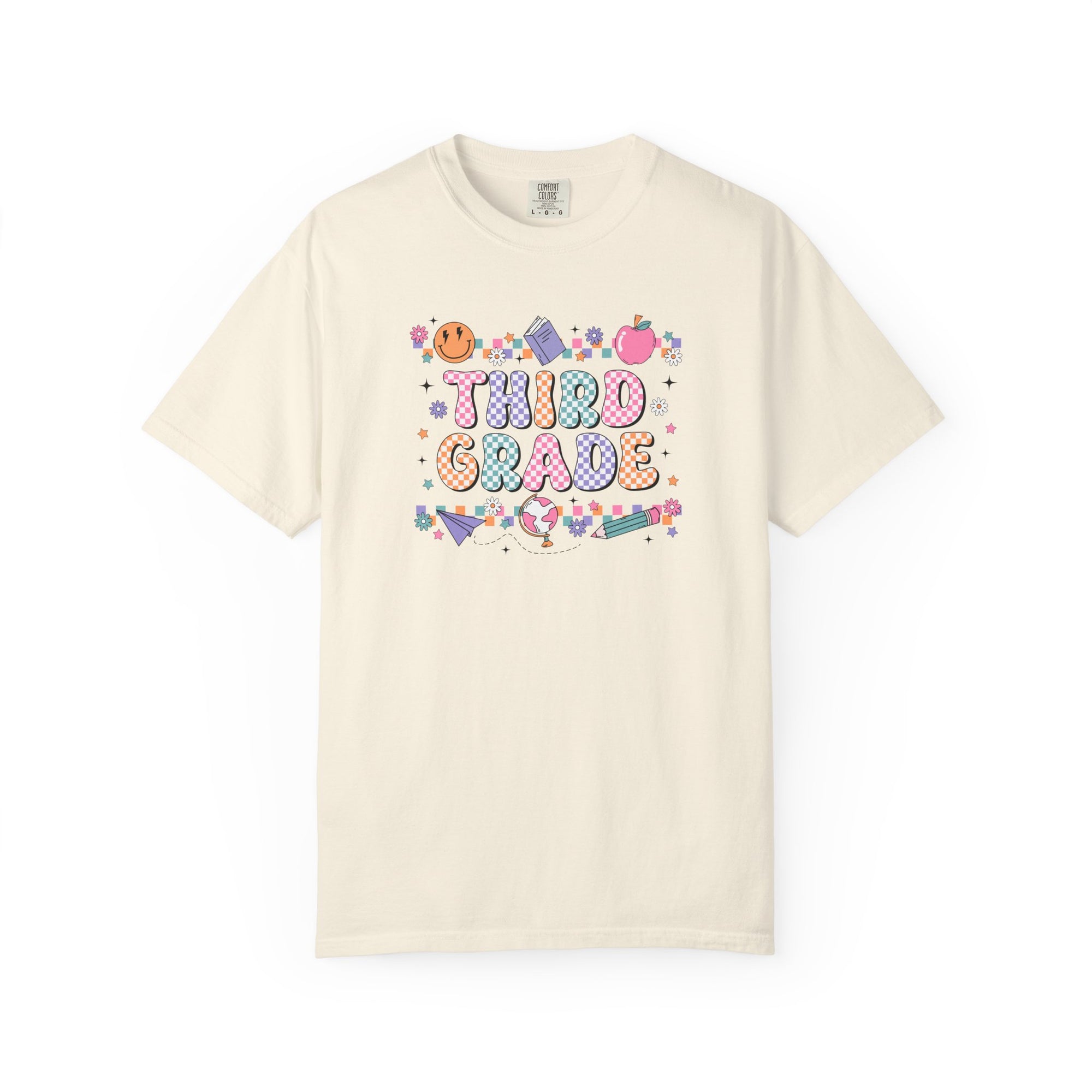 Third Grade Groovy Checkered Shirt - Comfort Colors 1717 Teacher Shirt - Back to School Tee - Retro Teacher Gift