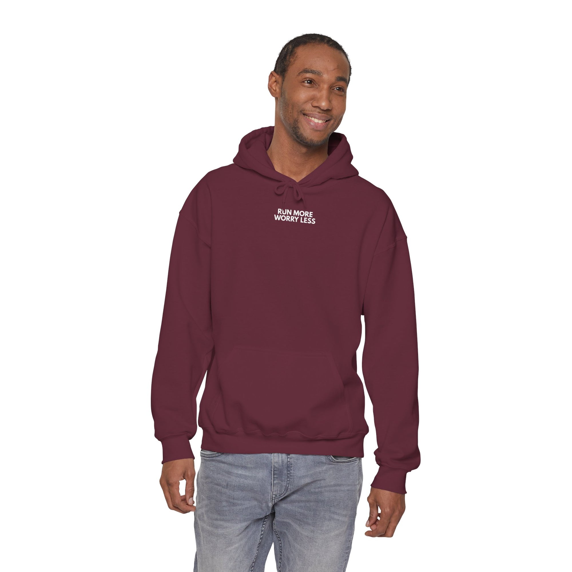Run More Worry Less Hoodie | Minimalist Running Sweatshirt | Gildan Heavy Blend