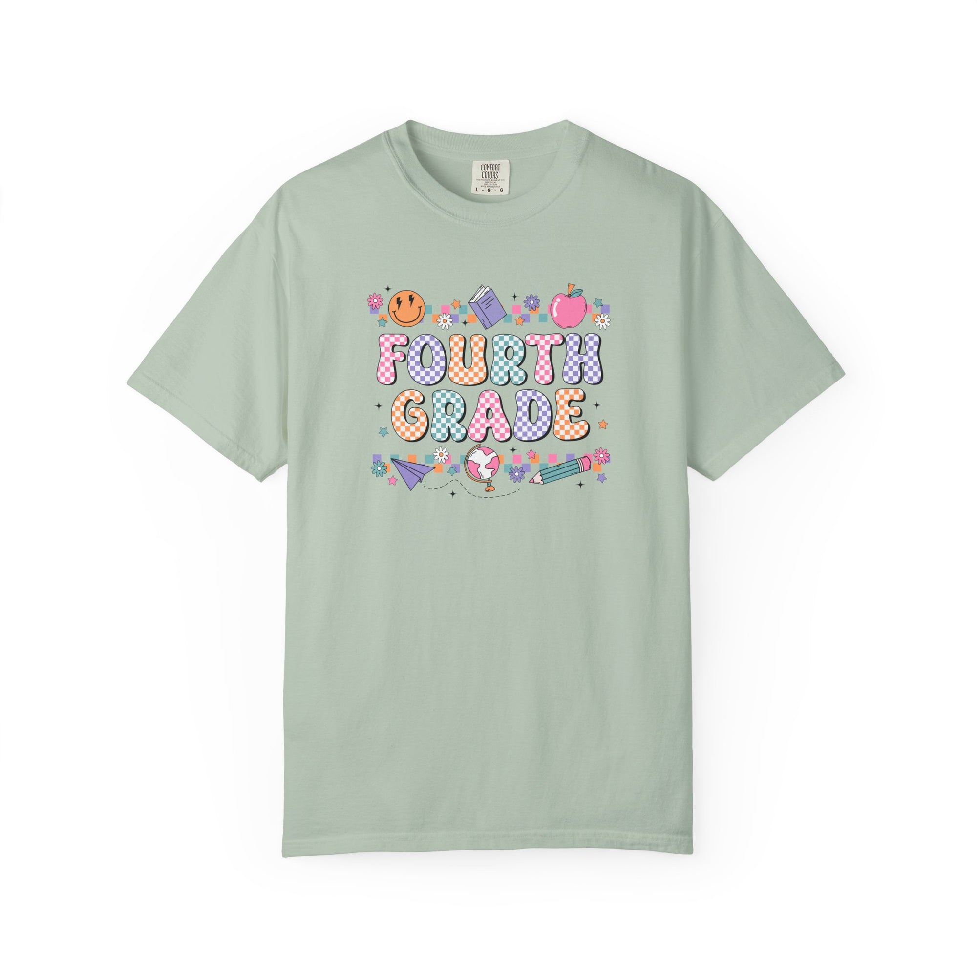 Fourth Grade Groovy Checkered Shirt - Comfort Colors 1717 Teacher Shirt - Back to School Tee - Retro Teacher Gift