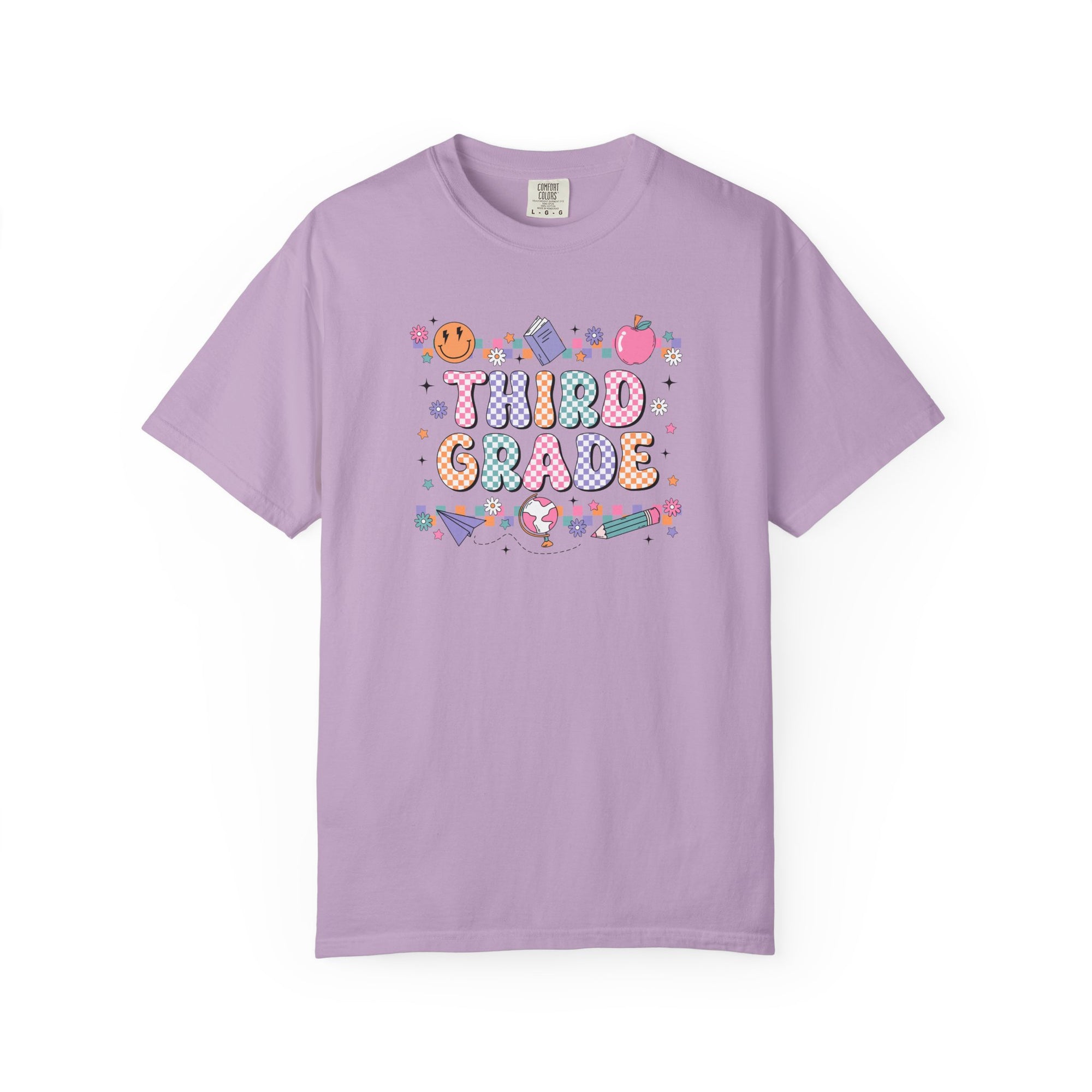 Third Grade Groovy Checkered Shirt - Comfort Colors 1717 Teacher Shirt - Back to School Tee - Retro Teacher Gift