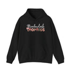 Meadowlark Leopards Hoodie – Pink Mock Glitter & Leopard Print Design with Bow | Gildan Heavy Blend Hooded Sweatshirt | School Spirit Wear