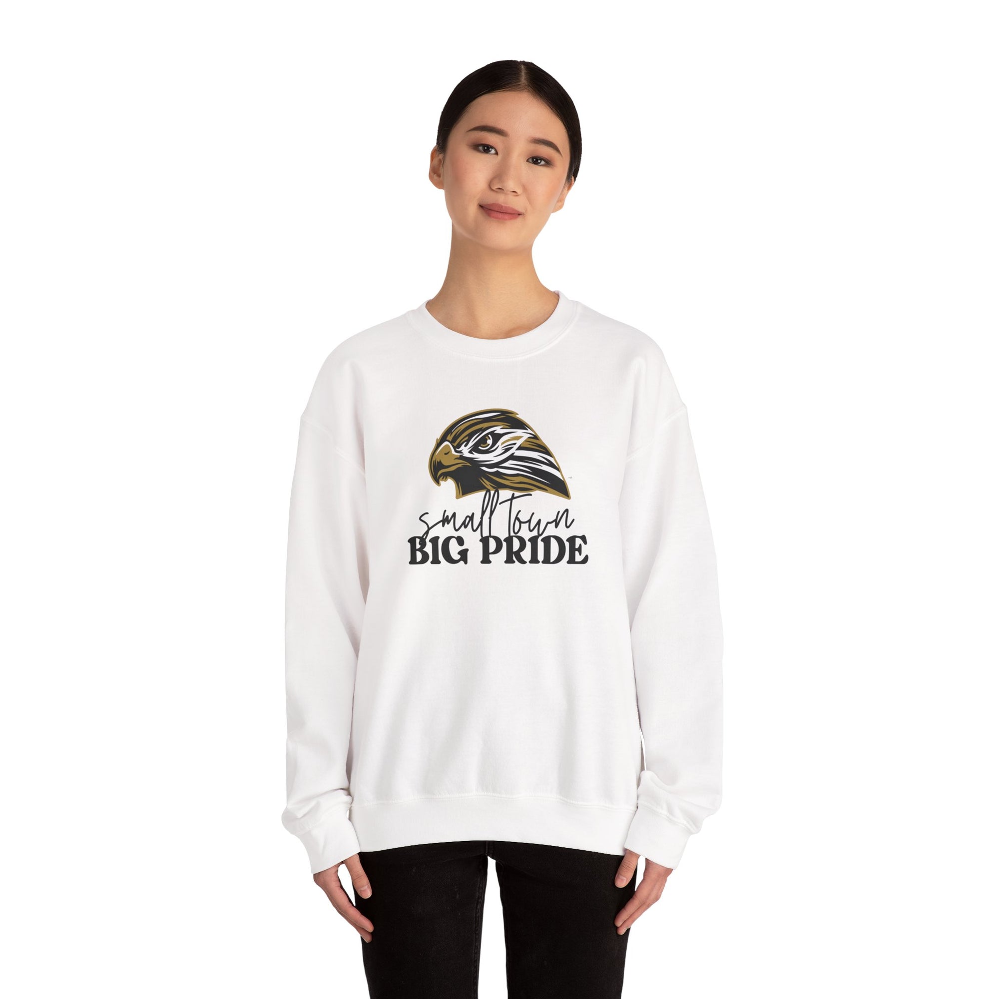 Small Town Big Pride Sweatshirt – Horace Hawks Mascot Crewneck – Gildan Unisex Heavy Blend – Small Town Spirit Wear – School Pride Pullover