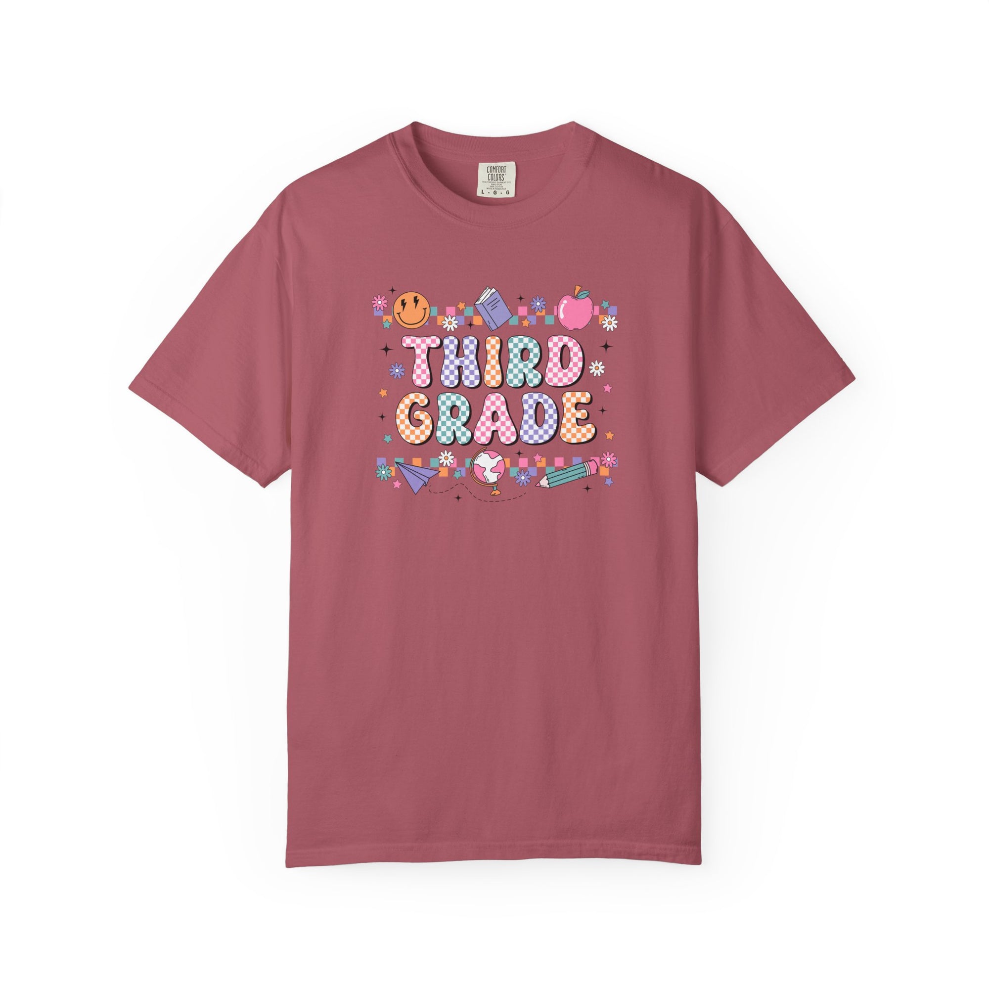 Third Grade Groovy Checkered Shirt - Comfort Colors 1717 Teacher Shirt - Back to School Tee - Retro Teacher Gift