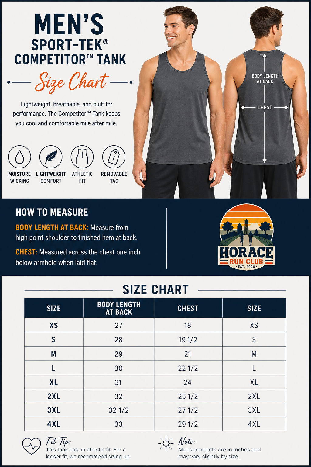 Horace Run Club Men's Sport-Tek® Competitor Tank