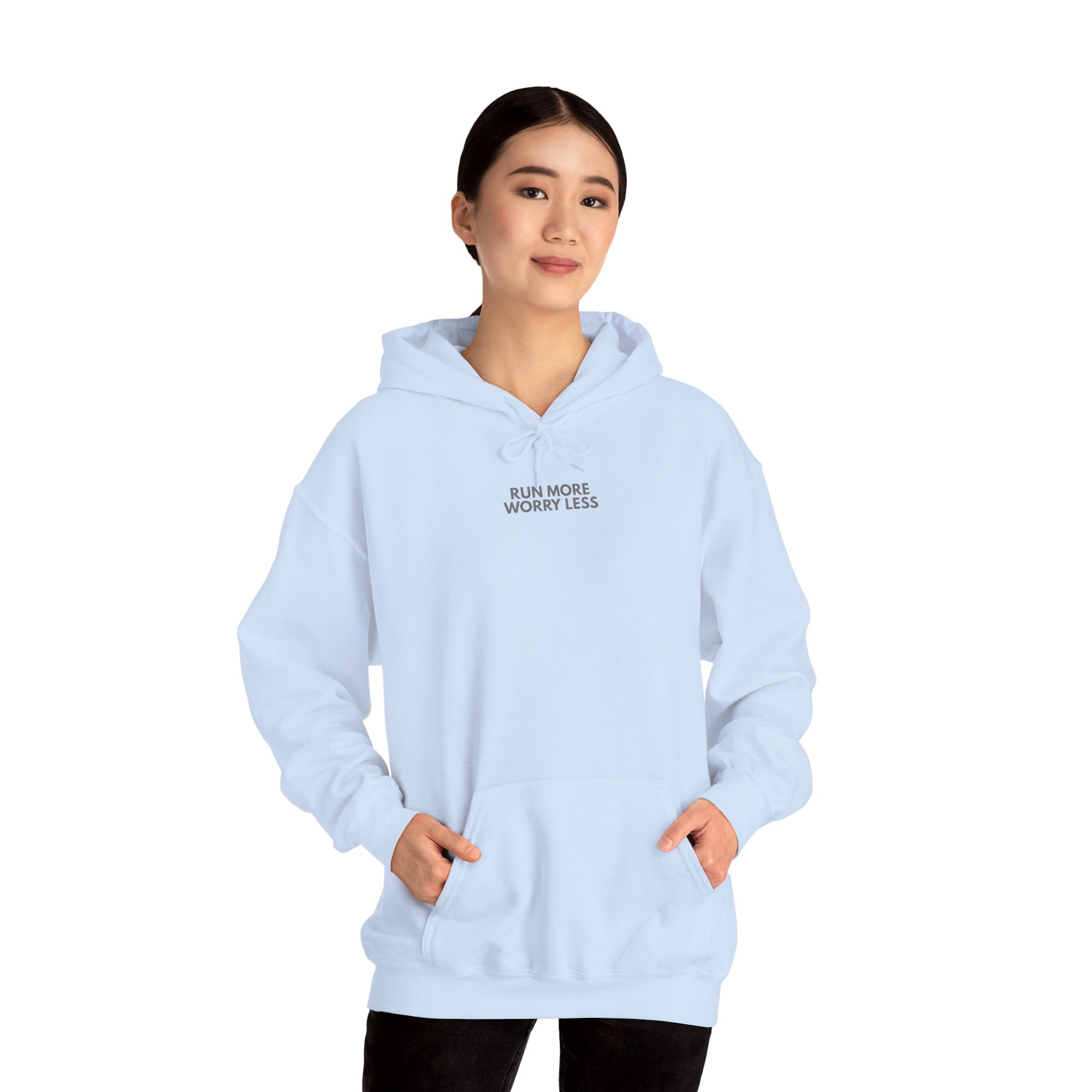 Run More Worry Less Hoodie | Minimalist Running Sweatshirt | Gildan Heavy Blend