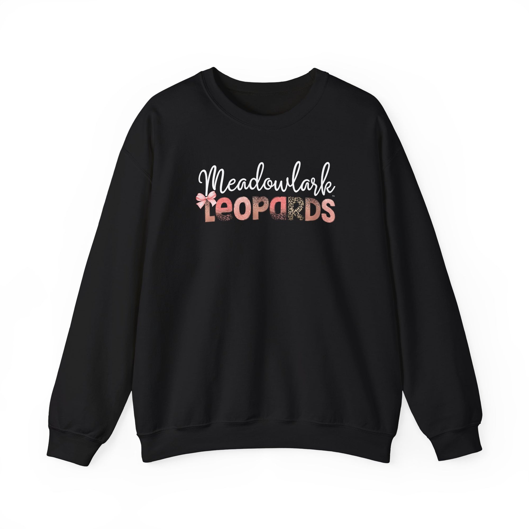 Meadowlark Leopards Crewneck Sweatshirt – Gildan Heavy Blend 18000 – Pink & Leopard Print School Spirit – Teacher Sweatshirt