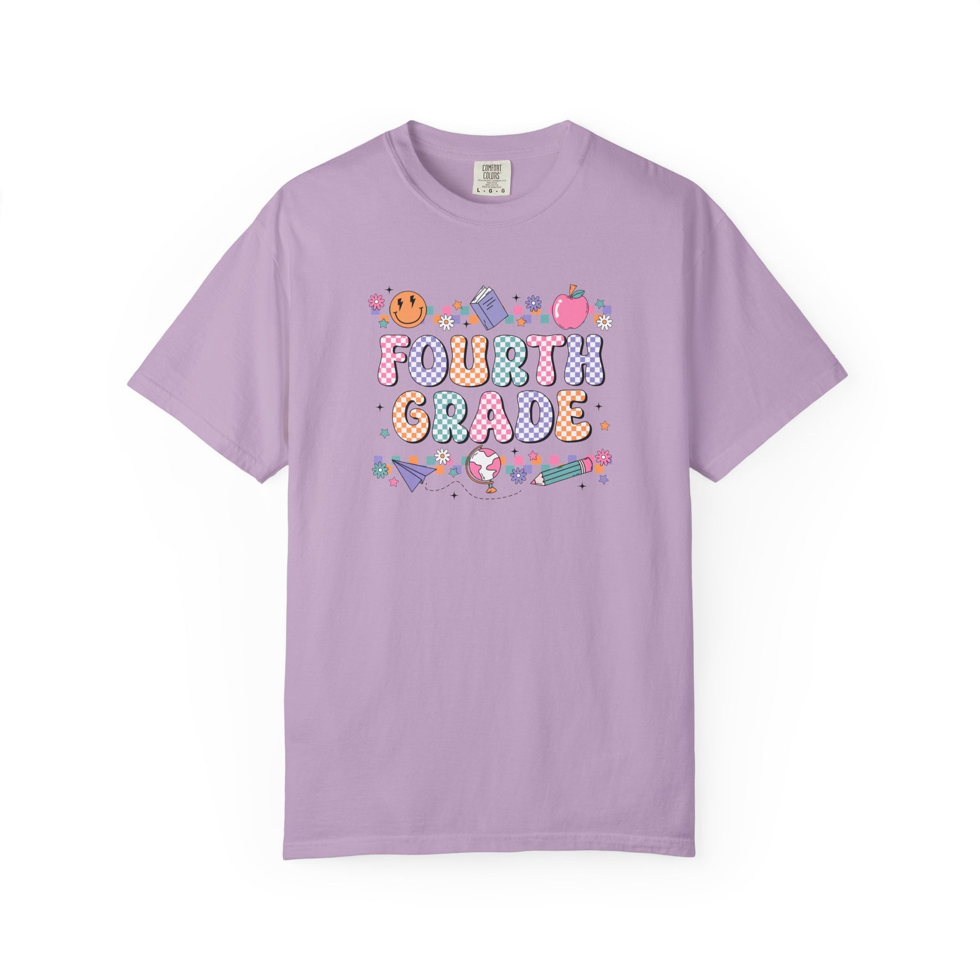 Fourth Grade Groovy Checkered Shirt - Comfort Colors 1717 Teacher Shirt - Back to School Tee - Retro Teacher Gift
