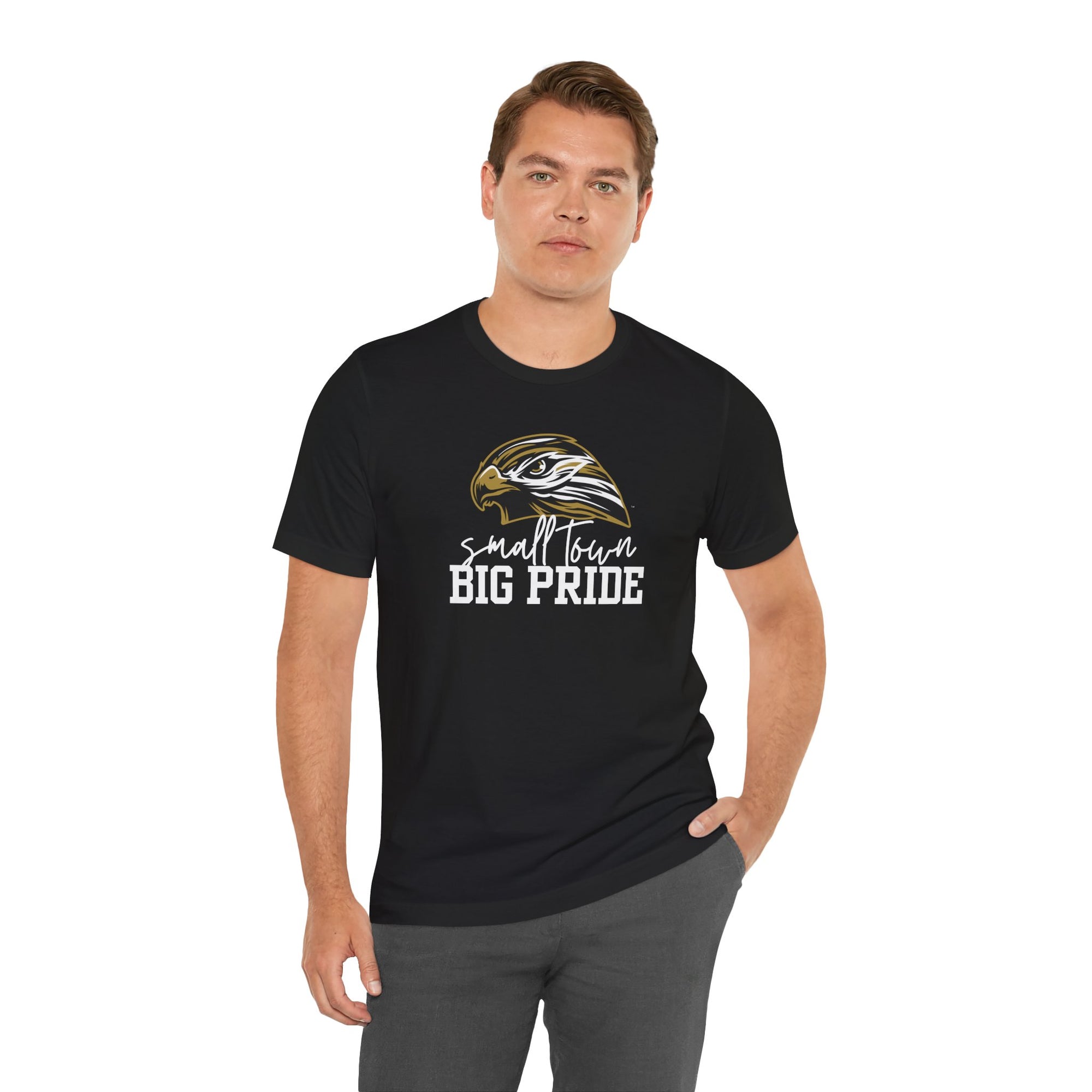 LOCAL PICK UP- Small Town Big Pride – Horace Hawks Unisex Tee | Bella + Canvas 3001