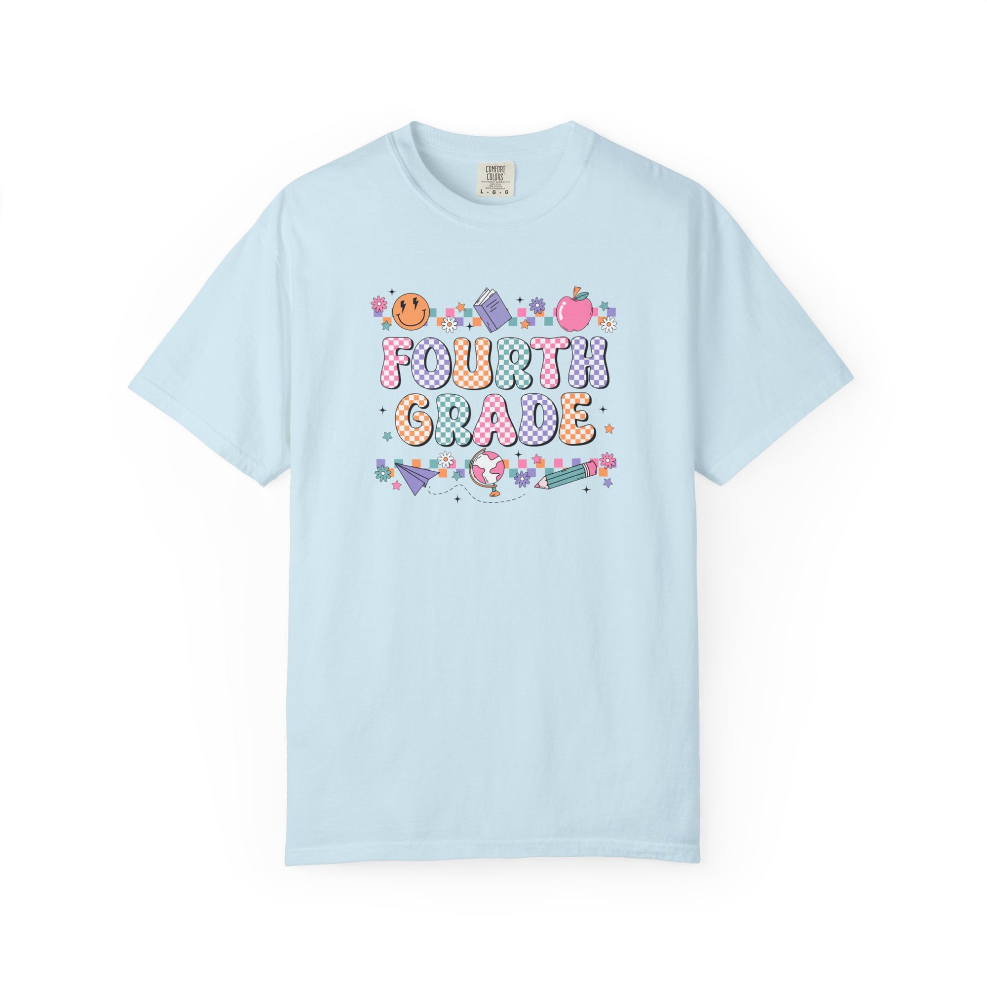 Fourth Grade Groovy Checkered Shirt - Comfort Colors 1717 Teacher Shirt - Back to School Tee - Retro Teacher Gift