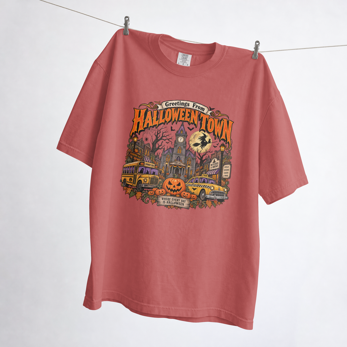 Greetings From Halloween Town Vintage Comfort Color Graphic Tee