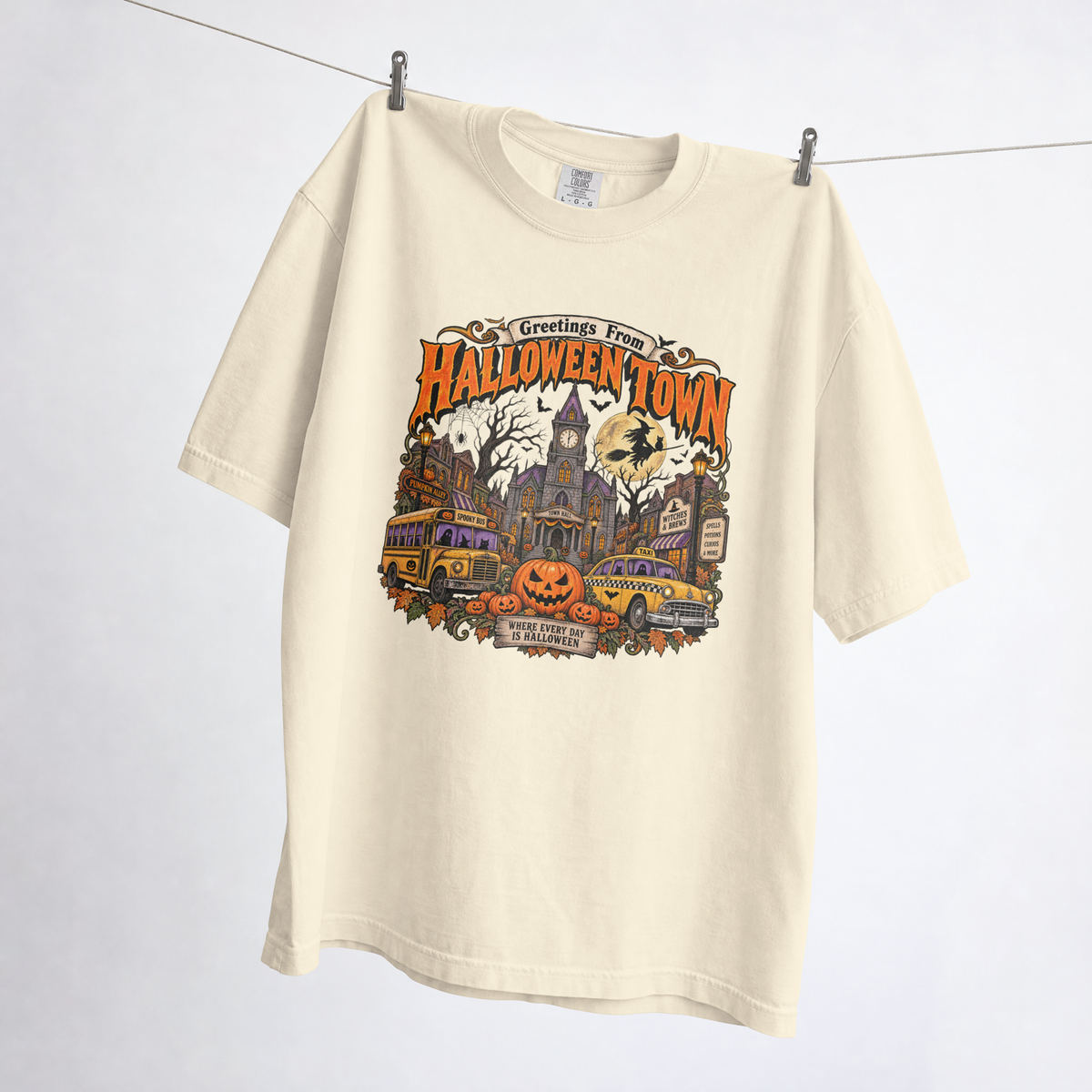 Greetings From Halloween Town Vintage Comfort Color Graphic Tee