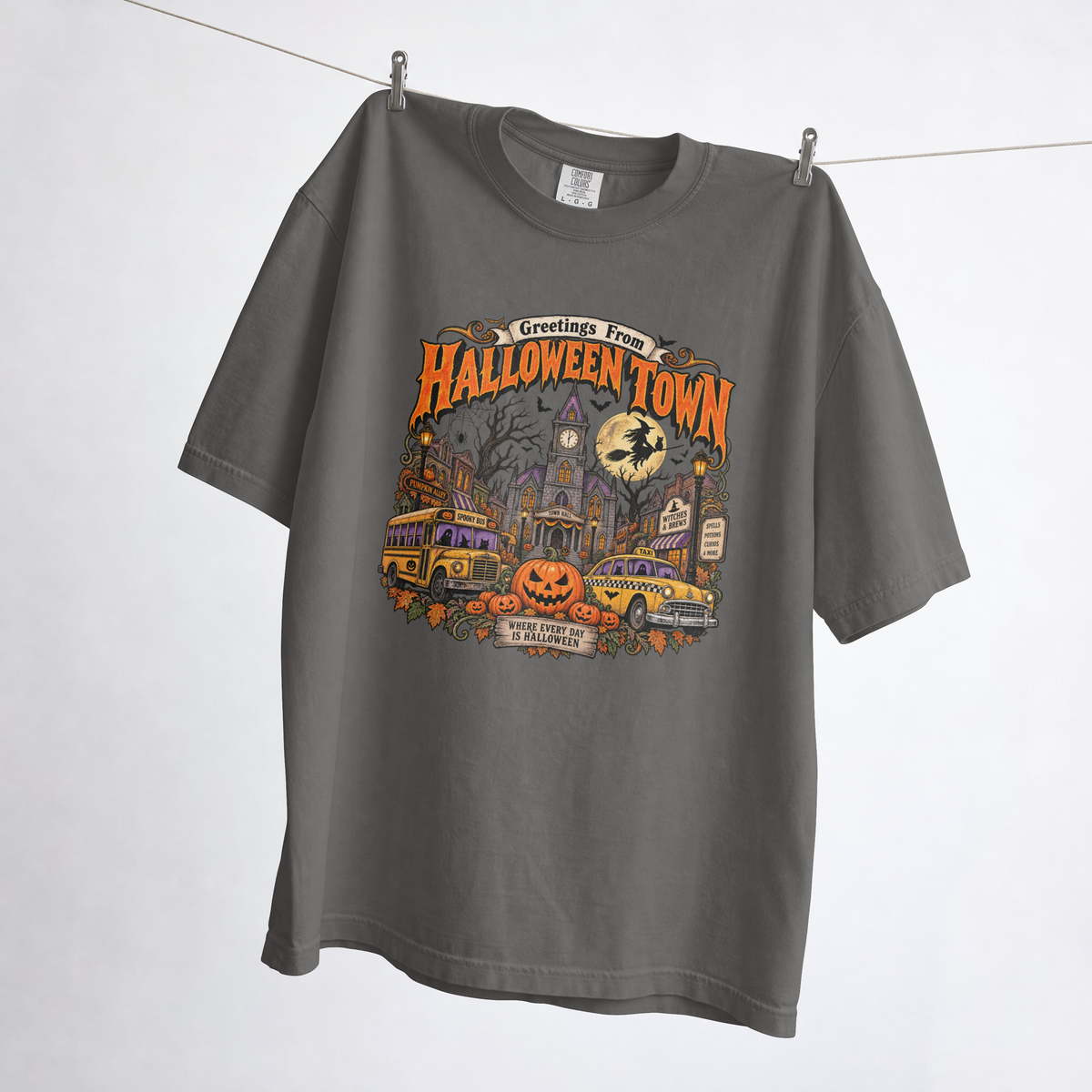 Greetings From Halloween Town Vintage Comfort Color Graphic Tee