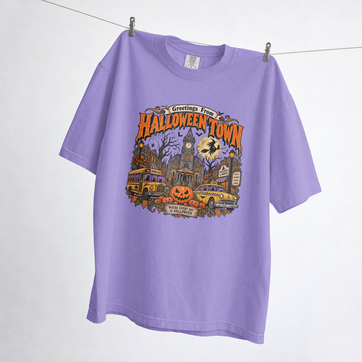 Greetings From Halloween Town Vintage Comfort Color Graphic Tee