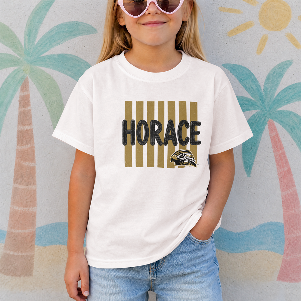 Horace Hawks Youth Stripe Mascot T-Shirt, Hoodie, & Crewneck