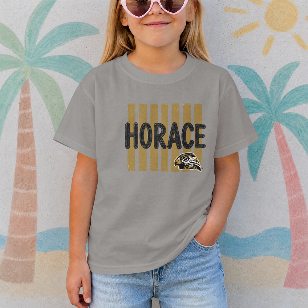 Horace Hawks Youth Stripe Mascot T-Shirt, Hoodie, & Crewneck