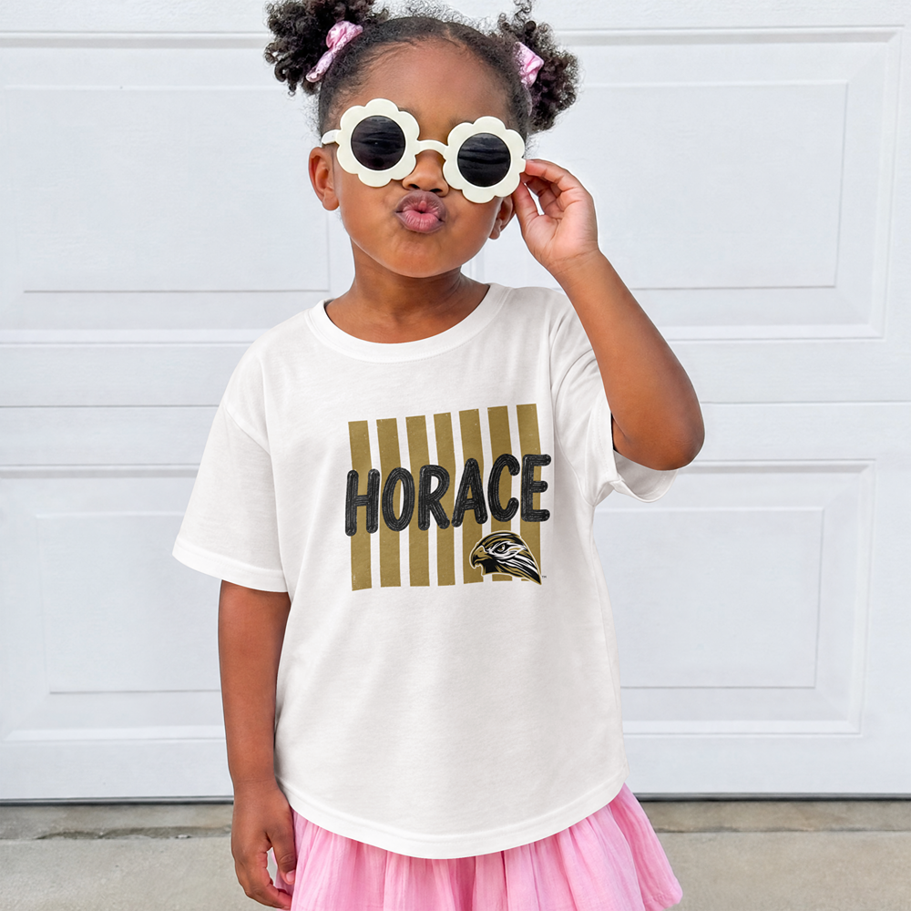 Horace Hawks Youth Stripe Mascot T-Shirt, Hoodie, & Crewneck