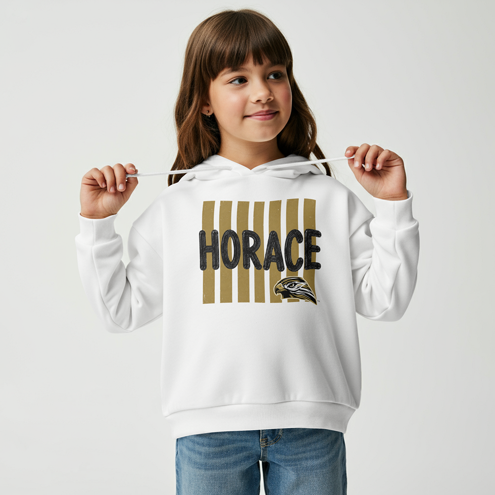 Horace Hawks Youth Stripe Mascot T-Shirt, Hoodie, & Crewneck