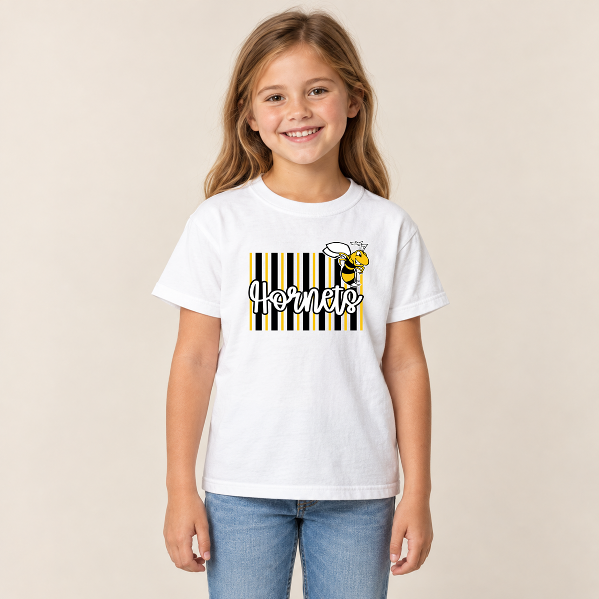 Horace Hornets Youth Personalized Striped Spirit Tee |T-Shirts, Crewneck & Hoodie