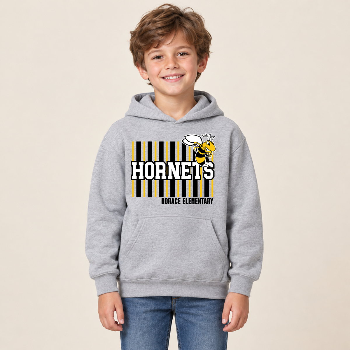 Horace Hornets Youth Personalized Striped Spirit Tee |T-Shirts, Crewneck & Hoodie