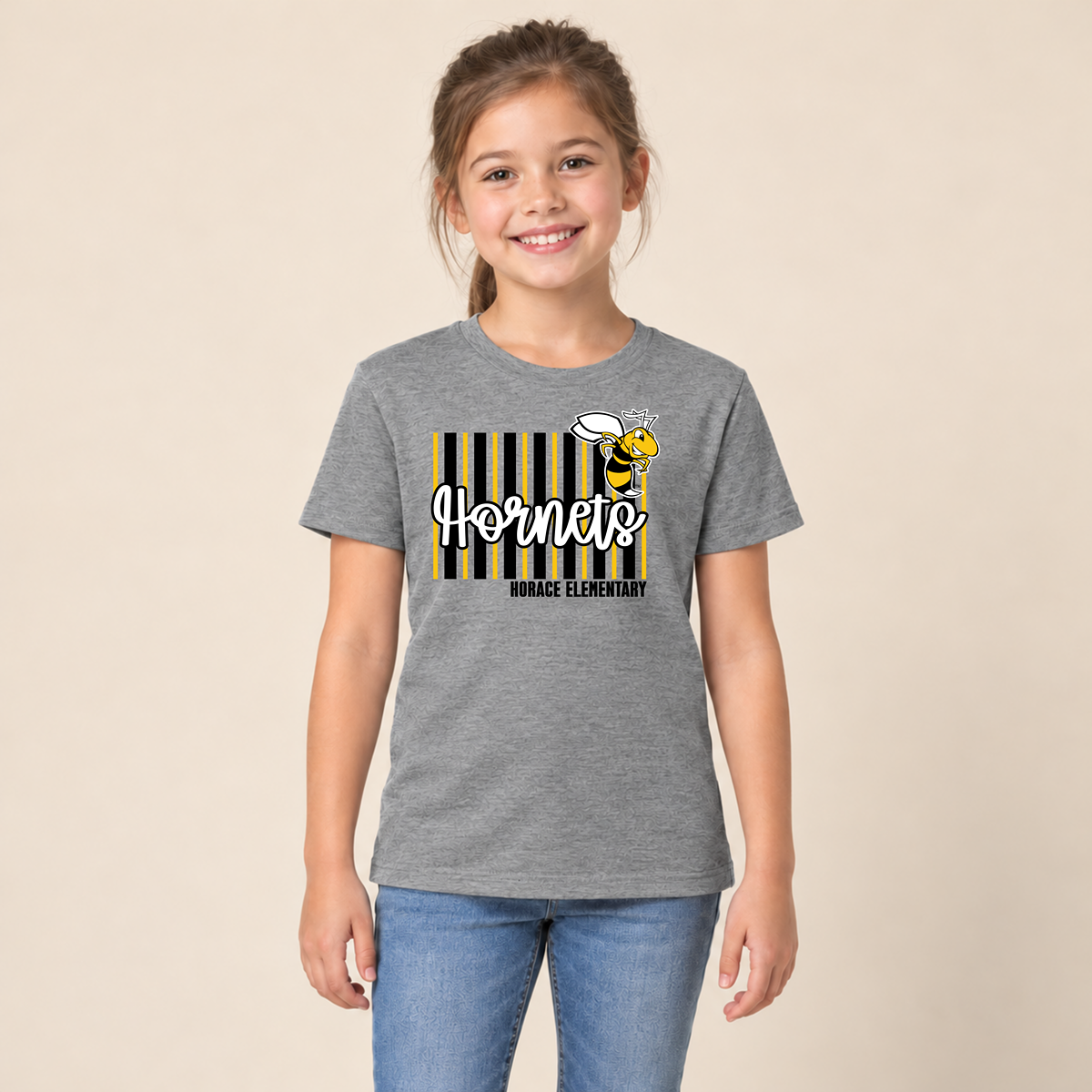 Horace Hornets Youth Personalized Striped Spirit Tee |T-Shirts, Crewneck & Hoodie