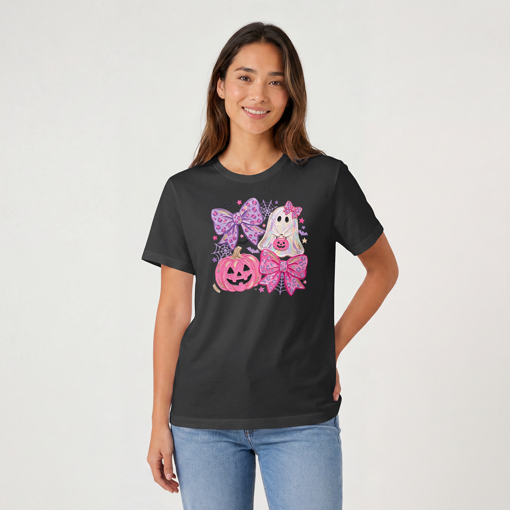 Cute Coquette Halloween Ghost & Pumpkin Graphic Comfort Color Tee