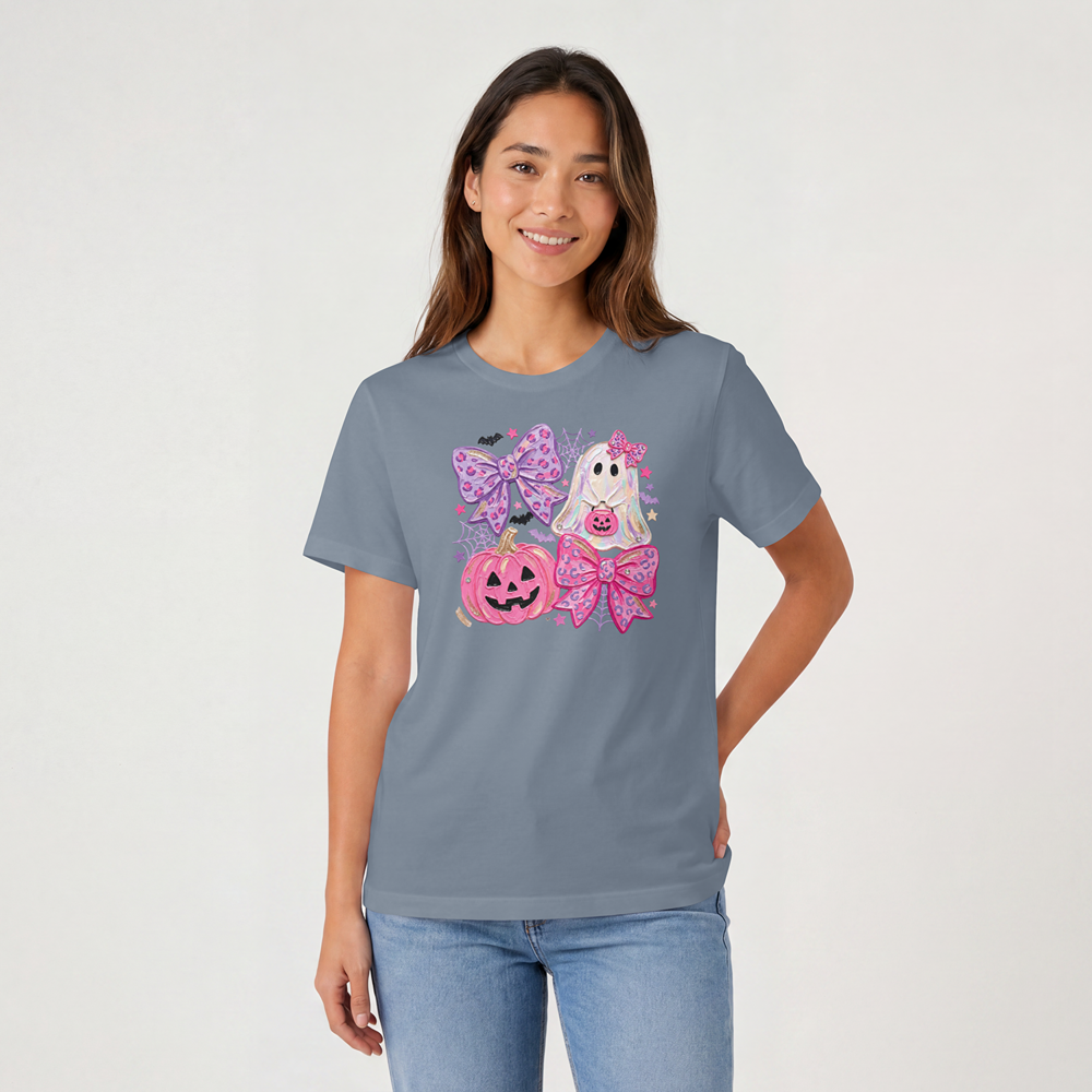 Cute Coquette Halloween Ghost & Pumpkin Graphic Comfort Color Tee