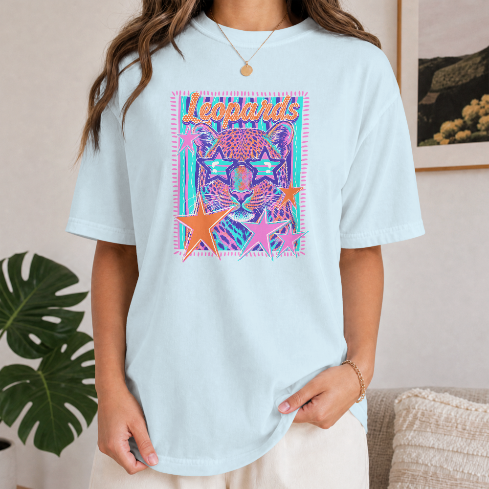 Leopards Retro Graphic T-Shirt | Colorful Leopard Comfort Colors Tee