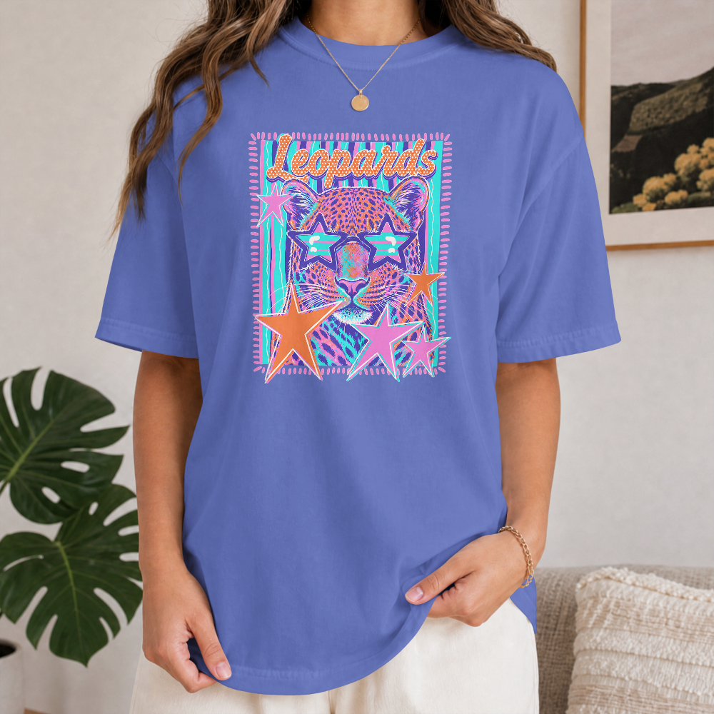 Leopards Retro Graphic T-Shirt | Colorful Leopard Comfort Colors Tee