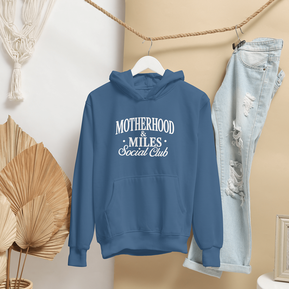 Motherhood & Miles Social Club Hoodie | Mom Running Sweatshirt | Gildan 18500 Hooded Sweatshirt