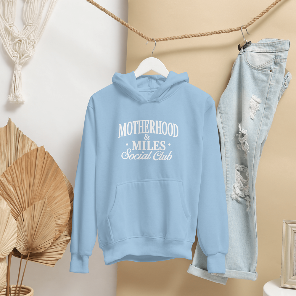 Motherhood & Miles Social Club Hoodie | Mom Running Sweatshirt | Gildan 18500 Hooded Sweatshirt