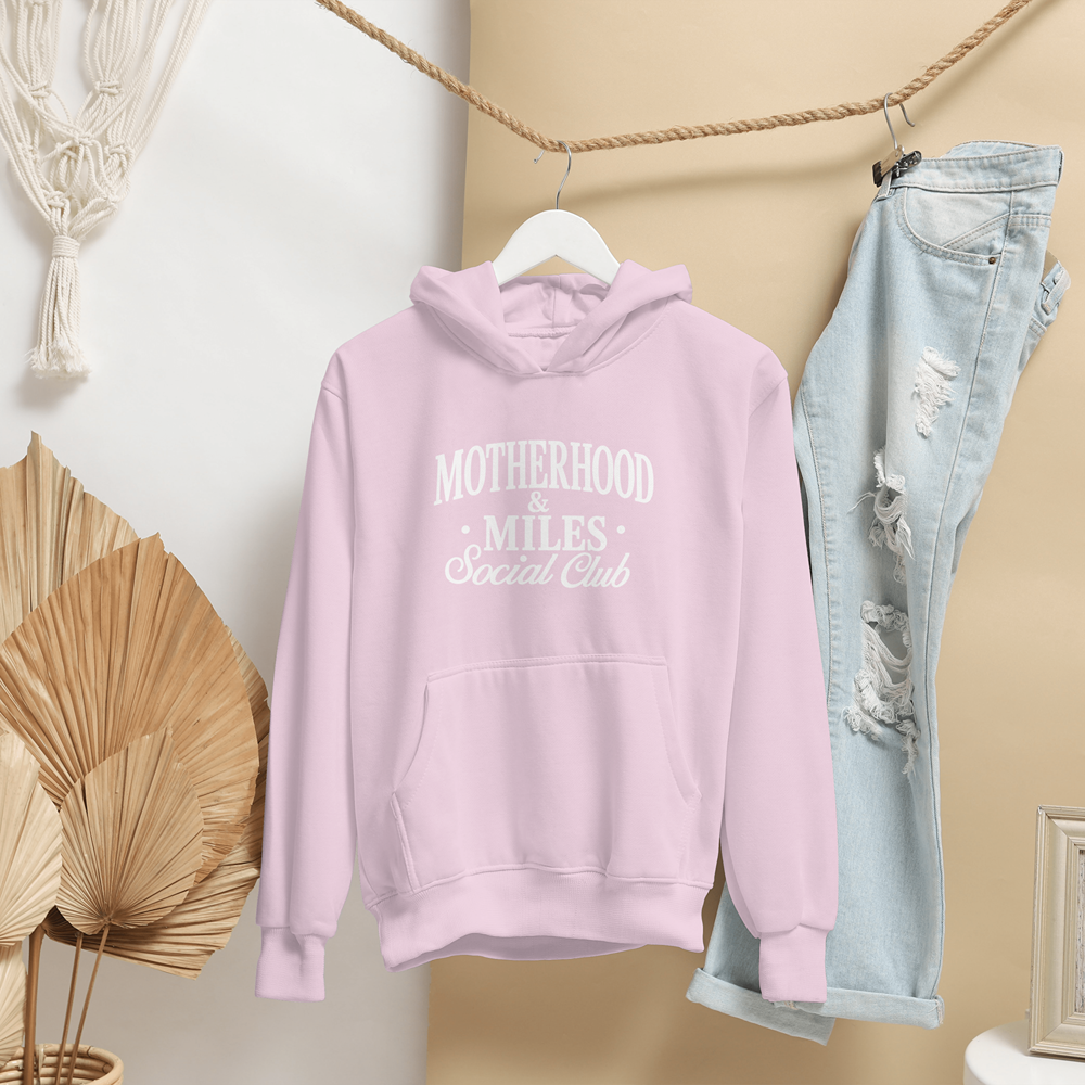 Motherhood & Miles Social Club Hoodie | Mom Running Sweatshirt | Gildan 18500 Hooded Sweatshirt