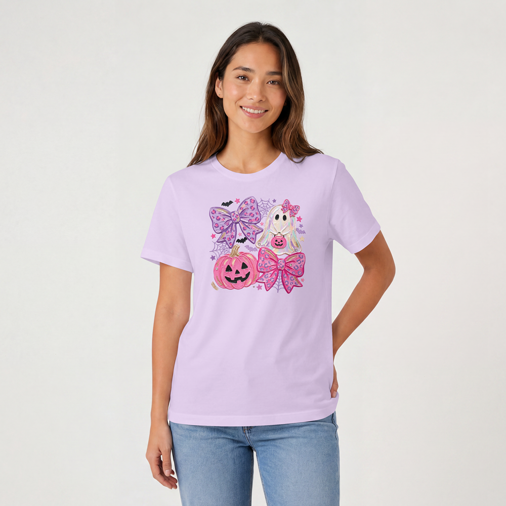 Cute Coquette Halloween Ghost & Pumpkin Graphic Comfort Color Tee