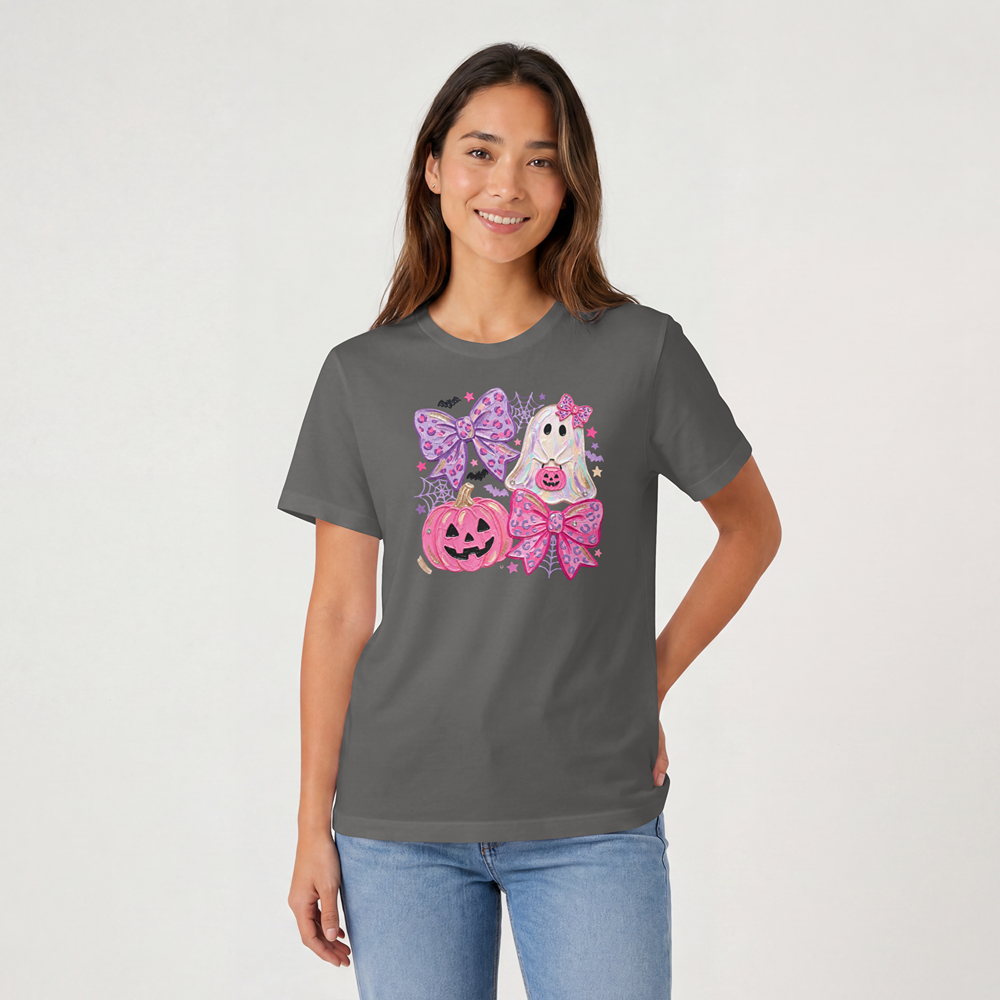 Cute Coquette Halloween Ghost & Pumpkin Graphic Comfort Color Tee