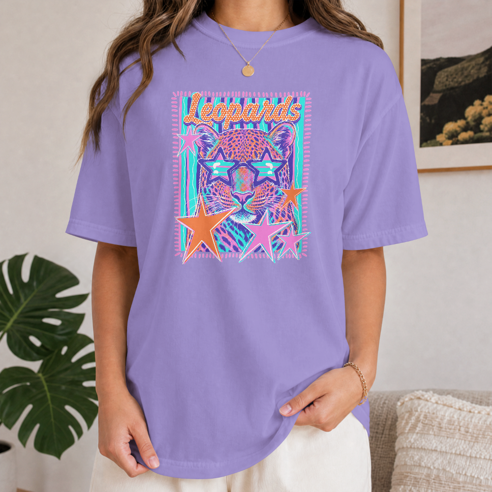 Leopards Retro Graphic T-Shirt | Colorful Leopard Comfort Colors Tee