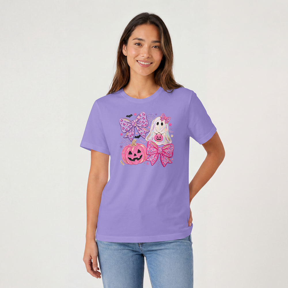 Cute Coquette Halloween Ghost & Pumpkin Graphic Comfort Color Tee