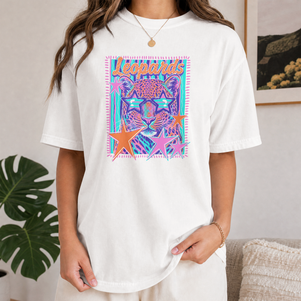 Leopards Retro Graphic T-Shirt | Colorful Leopard Comfort Colors Tee