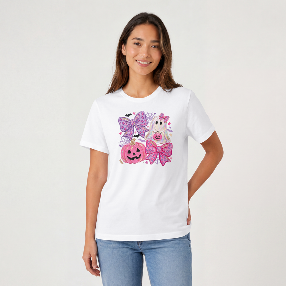 Cute Coquette Halloween Ghost & Pumpkin Graphic Comfort Color Tee
