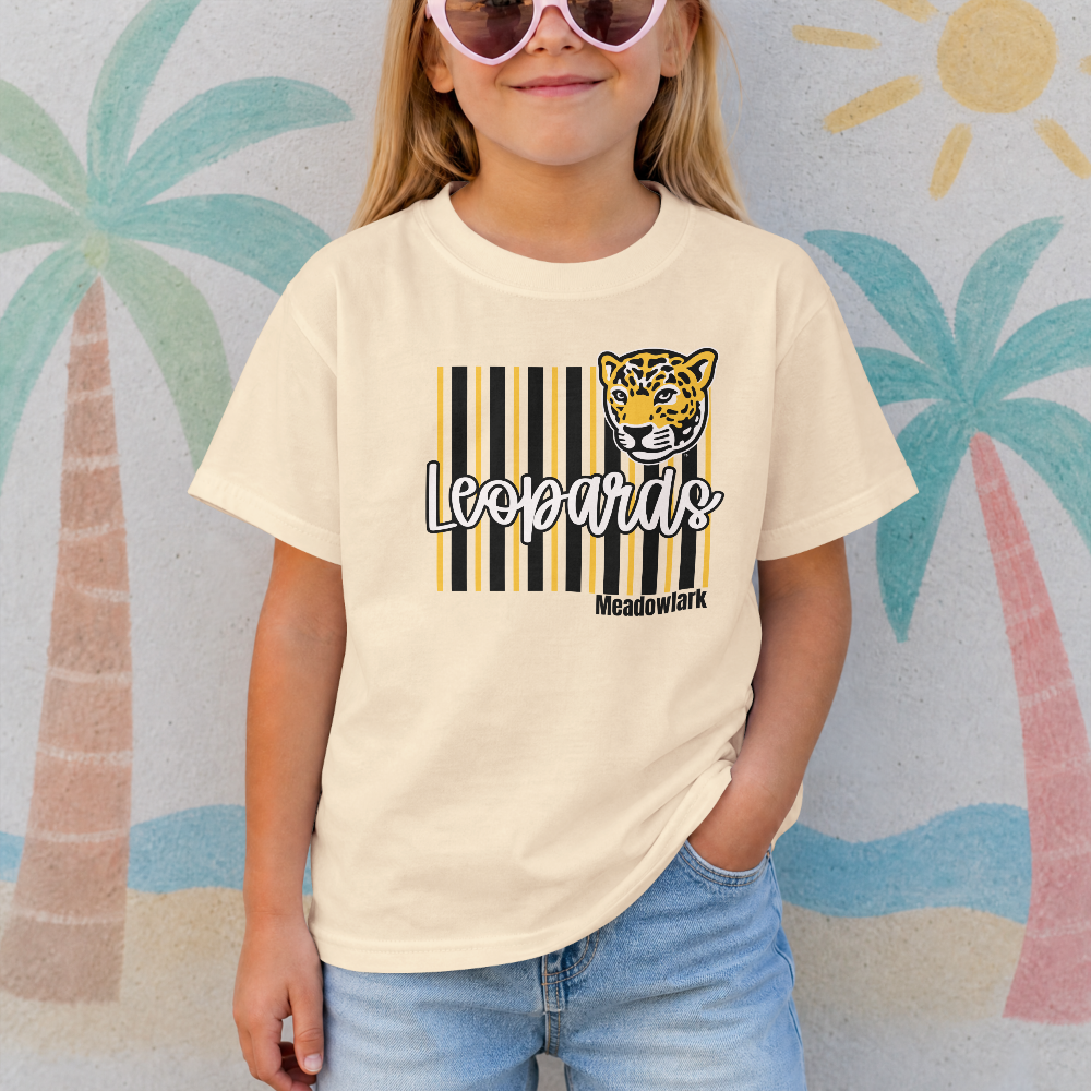 Meadowlark Leopard Striped Youth Tee, Fun Graphic Shirt for Kids, School Mascot Tshirt