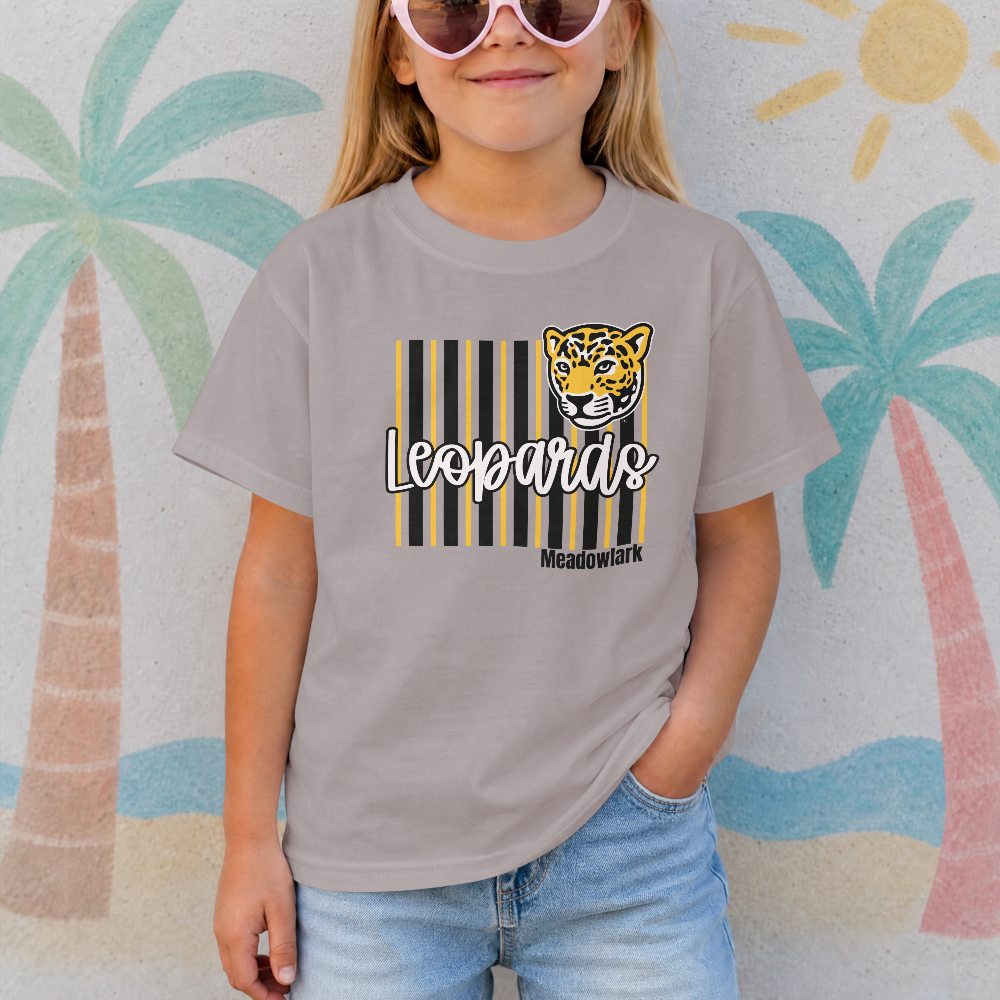 Meadowlark Leopard Striped Youth Tee, Fun Graphic Shirt for Kids, School Mascot Tshirt