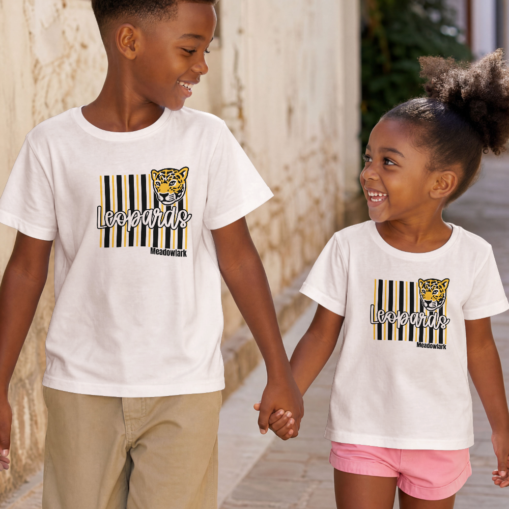 Meadowlark Leopard Striped Youth Tee, Fun Graphic Shirt for Kids, School Mascot Tshirt