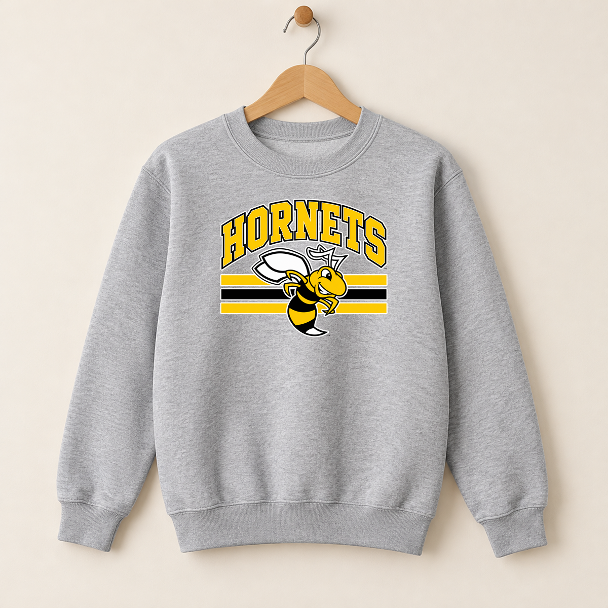 Horace Hornets Youth Mascot & Stripes | Comfort Colors T-Shirt, District Perfect Tri Tshirt, Gildan Hoodie, & Crewneck