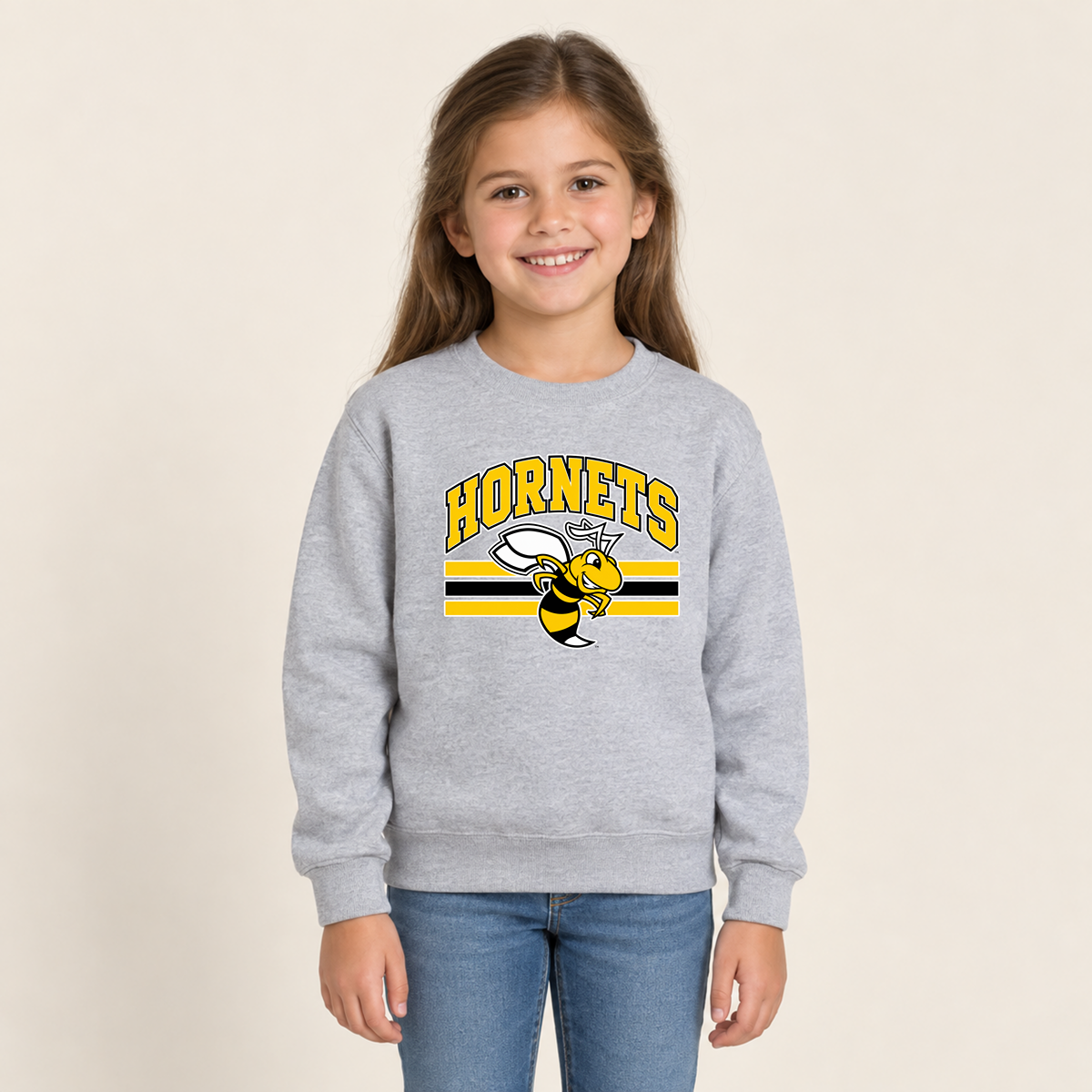 Horace Hornets Youth Mascot & Stripes | Comfort Colors T-Shirt, District Perfect Tri Tshirt, Gildan Hoodie, & Crewneck
