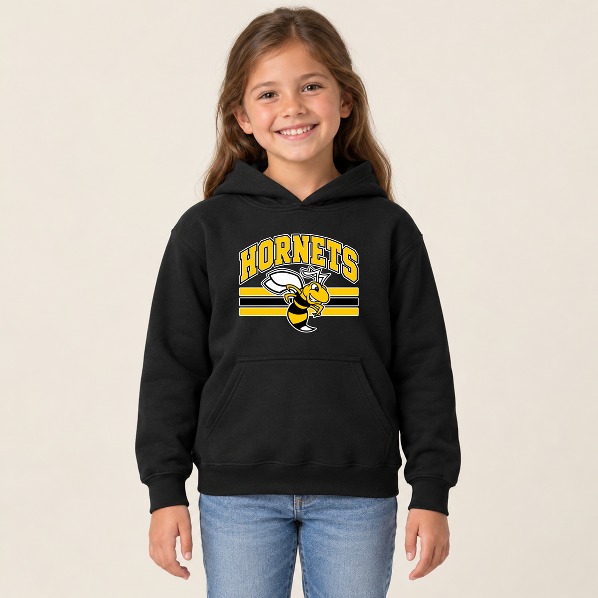 Horace Hornets Youth Mascot & Stripes | Comfort Colors T-Shirt, District Perfect Tri Tshirt, Gildan Hoodie, & Crewneck