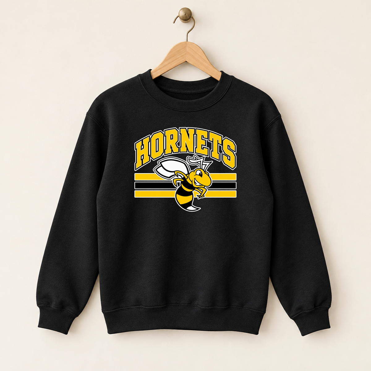 Horace Hornets Youth Mascot & Stripes | Comfort Colors T-Shirt, District Perfect Tri Tshirt, Gildan Hoodie, & Crewneck