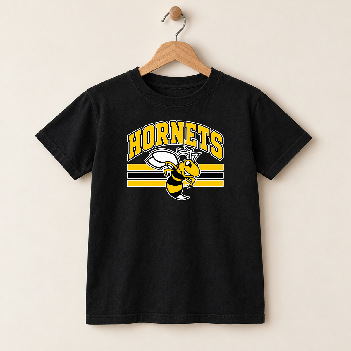 Horace Hornets Youth Mascot & Stripes | Comfort Colors T-Shirt, District Perfect Tri Tshirt, Gildan Hoodie, & Crewneck